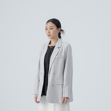 QUEENSHOP_S 女裝 長袖 簡約雙排釦翻蓋西裝外套-灰 現+預 【02030580】