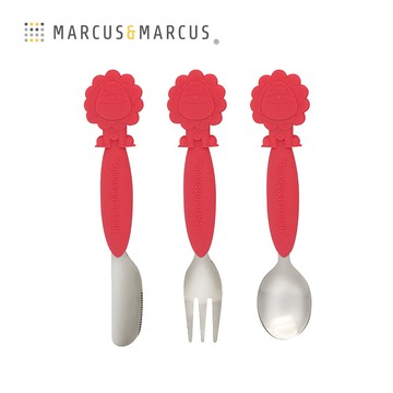 MARCUS＆MARCUS　動物樂園不鏽鋼刀叉匙三件組-紅獅子