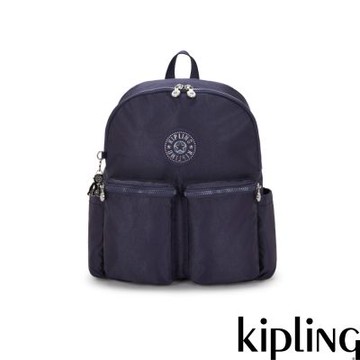 Kipling 沉穩藍多拉鍊收納後背包-CHARNELL