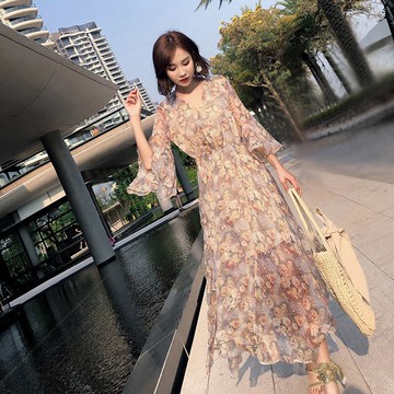 連衣裙2022新款夏裝雪紡碎花長裙女超仙森系甜美小清新仙女裙子夏