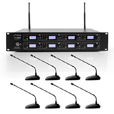 Pyle Channel Conference Microphone System UHF Desktop, Table Meeting Wireless Microphones ＆ Receiver w  Gooseneck Mics, Rack Mountable ＆ LED A