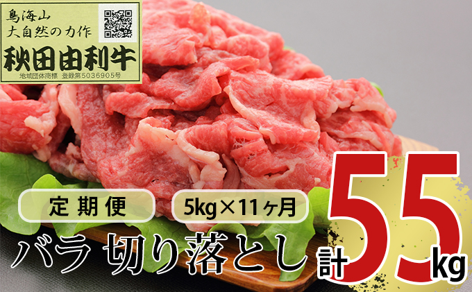 《定期便》11ヶ月連続 秋田由利牛 バラ切り落とし 5kg（1kg×5パック）