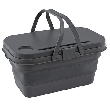 戶外露營可折疊野餐提籃 - 灰色 展開-47cmx25.8cmx24cm 折疊-47cmx25.8cmx9.5cm  1個  1層