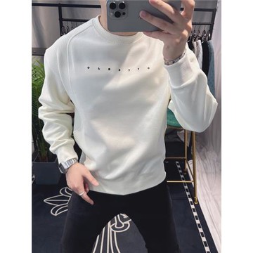 (免運)歐洲站寬松衛衣男春秋款2025新款字母刺繡時尚拼接上衣圓領簡約潮