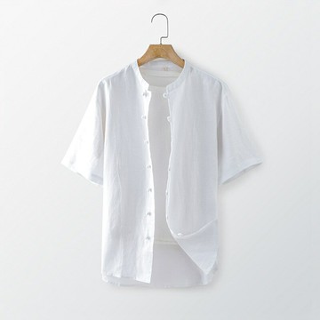 現貨+預購 亞麻襯衫短袖上衣-中式盤扣休閒透氣男上衣5色74ev2【獨家進口】【米蘭精品】