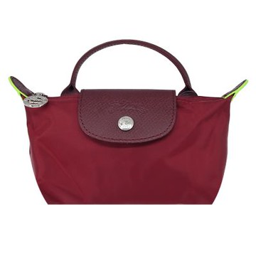 LONGCHAMP LE PLIAGE GREEN系列撞色再生尼龍手提水餃化妝包(紅石榴)