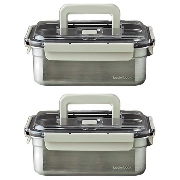 LocknLock 樂扣樂扣 泡菜專用不銹鋼真空保鮮盒 真空保鮮 密封防漏 方便攜帶 2個 本體 蓋子 密封圈  2個容器 + 2個蓋子