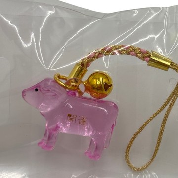 干支根付 赤 開運金牛吊飾 粉色