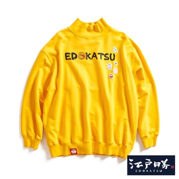 江戶勝 女裝 經典和柄花紋刺繡貼布高領厚長袖T恤-黃色