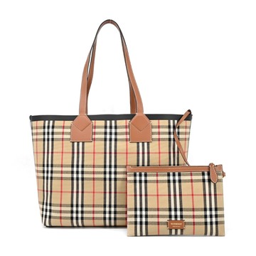 BURBERRY  London經典格紋中型托特包（卡其）_廠商直送