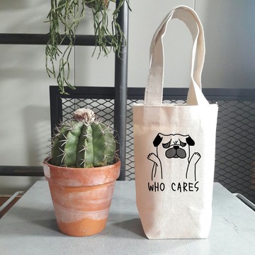 Who Cares Pug 帆布 袋 咖啡隨行杯手機錢包飲料提袋巴哥哈巴狗