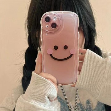 免運·暈染粉色笑臉適用三星s23ultra手機殼矽膠波浪邊s22+簡約s21fes20可愛男女a54a53a52時