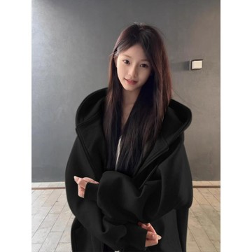 已售9642件💖赤道少女 黑色拉鏈外套女 連帽衛衣 oversize ins 風衣服 設計感 秋冬長袖上衣 潮牌衣服