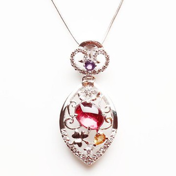 【寶石方塊】天然碧璽項鍊-925純銀飾-落英繽紛