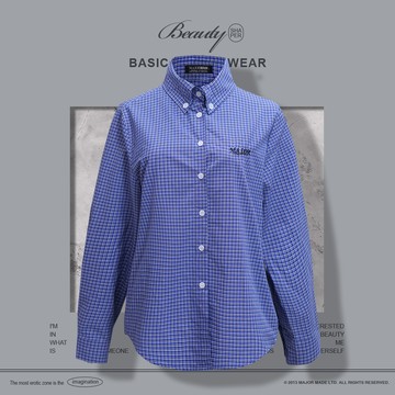 復古刺繡細格紋百搭襯衫