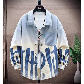 2025字母長袖襯衫 日系港風ins寬鬆襯衫男生夏季潮流百搭休閒外套