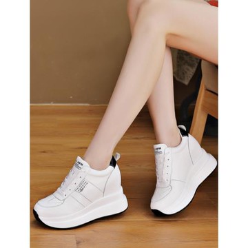 內增高女鞋春天配闊腿褲裙子的鞋子厚底8cm真皮松糕小白鞋老爹鞋