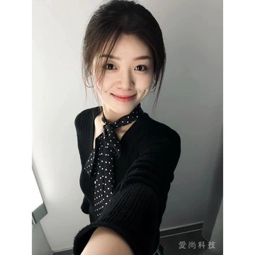黑色波點絲巾 輕奢高檔 小方巾女係脖髮帶 春季新款百搭時尚搭配襯衫