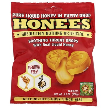 Honees, 舒緩潤喉糖，蜂蜜味，20 塊超大糖，3.5 盎司（100 克）