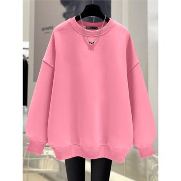 粉色圓領衛衣女加絨加厚2025秋冬新款純色慵懶風歐貨寬松套頭上衣