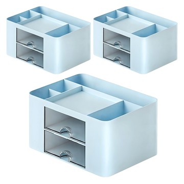簡約雙抽屜桌面文具盒 藍色 14x19.5x10公分 HIPS+PS  3個