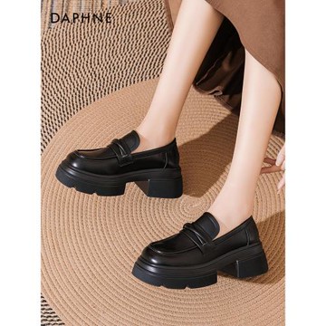 達芙妮厚底英倫風黑色樂福鞋女2025春秋新款學院風松糕jk小皮鞋子