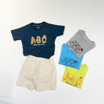 活力字母熊異材質短TEE(丈青)-中性