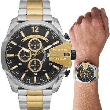 DIESEL Mega Chief 大錶徑粗獷雙色三眼計時手錶 男錶-51mm DZ4581