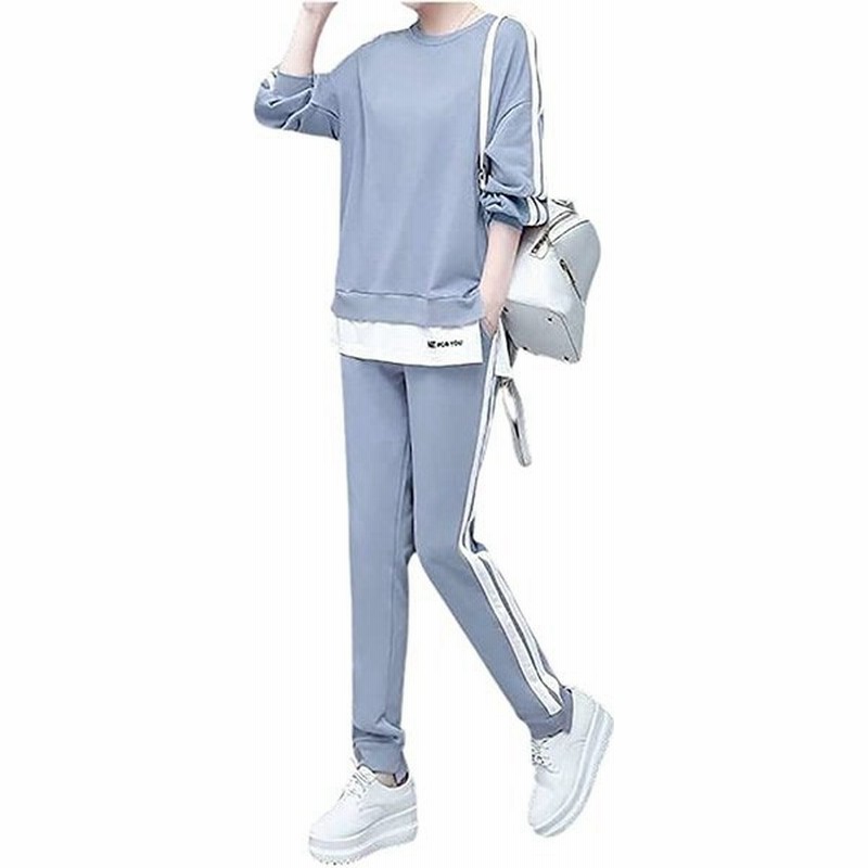 重ね着風 スウェット 上下 セットアップ ライン入り トレーナー らくちん パンツ 部屋着 スポーツ レディース 水色 2xl 通販 Lineポイント最大get Lineショッピング