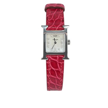 HERMES Heure H 鱷魚皮錶帶帶鑽女錶 21mm(紅色)_展示品 W037890WW 00