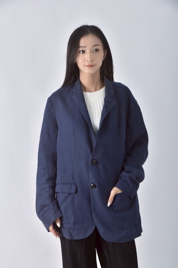 (L) 【陳喬恩私服】tommy hilfiger西裝中性寬鬆排扣藍色外套