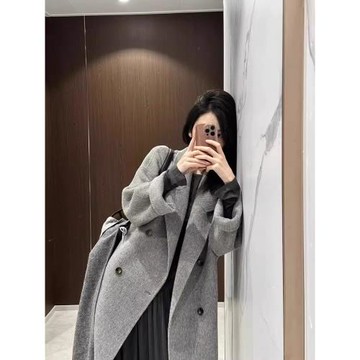 呢子大衣女毛呢外套秋冬高級感小個子韓系2025新款灰色加厚中長款
