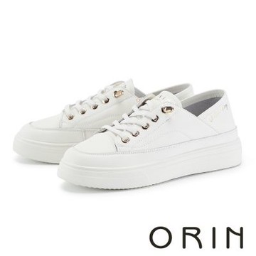 ORIN 真皮後踩兩穿免綁帶厚底休閒鞋 白色