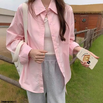 夏季多巴胺元氣防曬衣女美式寬鬆慵懶風開衫外套春秋遮肉顯瘦襯衫