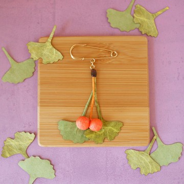 和紙植物飾品 銀杏葉/銀杏果胸針 和紙飾品