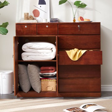 公司貨 爆殺 帶門斗櫃簡約現代臥室抽屜櫃掛衣式儲物收納大櫃子家用實木五斗櫥 快速發貨