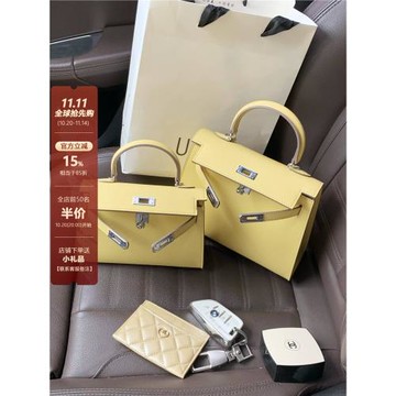 小雞黃迷你二代凱莉包女百搭手提包高級感2025新款真皮單肩斜挎包