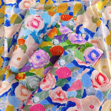 夏季新品60支油畫風碎花布料數碼印花面料洋裝娃娃衫半身裙