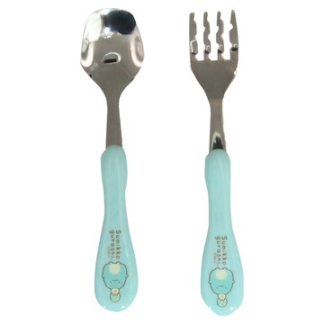 Sumikkogurashi 角落生物 造型不鏽鋼餐具組 304不鏽鋼 適用年齡: 1.5歲以上  兒童湯匙 + 兒童叉子  藍色  1組