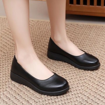 空姐工作鞋女黑色軟底舒適上班圓頭平跟久站不累腳銀行面試職業鞋