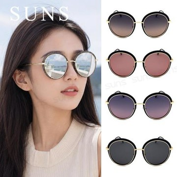 【SUNS】Polarized偏光太陽眼鏡 韓版墨鏡 菱格紋時尚圓框墨鏡 顯小臉 輕量 防眩光 抗UV400 S158