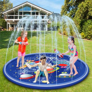 批發170cm噴水墊,PVC戶外兒童充氣火箭太空寵物戲水墊贈送2個玩具