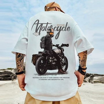 【M-8XL】高品質男士大碼中性摩托車T恤男 印花 短袖時尚T恤 美式 複古 休閒T恤 寬鬆 情侶 半袖上衣/林