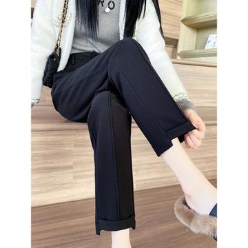 黑色西裝毛呢褲女冬季新款高腰顯瘦加厚小個子小腳直筒休閑煙管褲