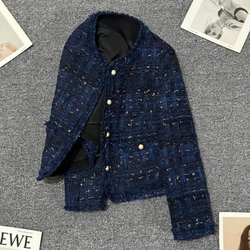 深藍色小香風外套女2025年春秋新款設計感氣質流行小個子炸街上衣