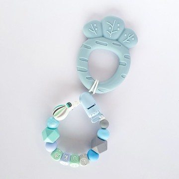 LUKA 熱氣球 珊瑚藍胡蘿蔔固齒器 / 客製化奶嘴鏈