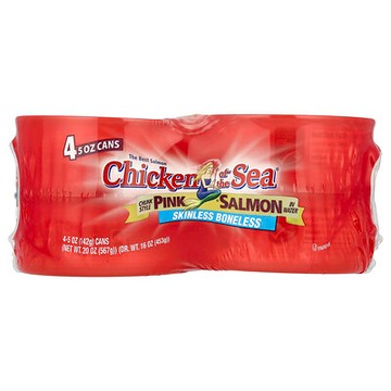 Chicken of the Sea, 塊狀粉色鮭魚（載於水中），4 罐，每罐 5 盎司（142 克）