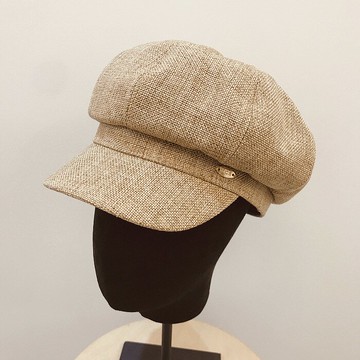 春夏簡約百搭氣質款棉麻八角帽女復古學生帽出游防曬沙灘遮陽帽子1入