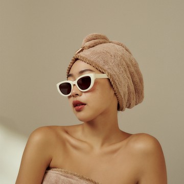 MOODO 沐兜｜舒芙蕾抗菌2:55乾髮帽 - 霧砂米