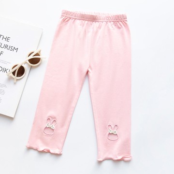 FANMOU - 透氣七分內搭褲-鏤空兔兔-粉色